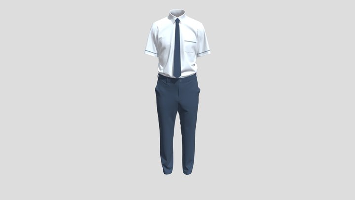School Uniform Male with Necktie Tucked 3D Model