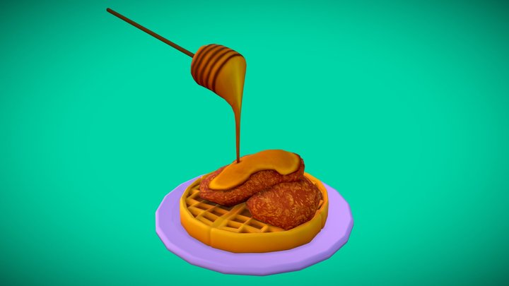 Low Poly Chicken and Waffles 3D Model