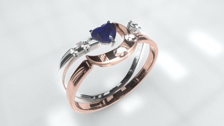 Custom Saphire and diamonds ring 3D Model