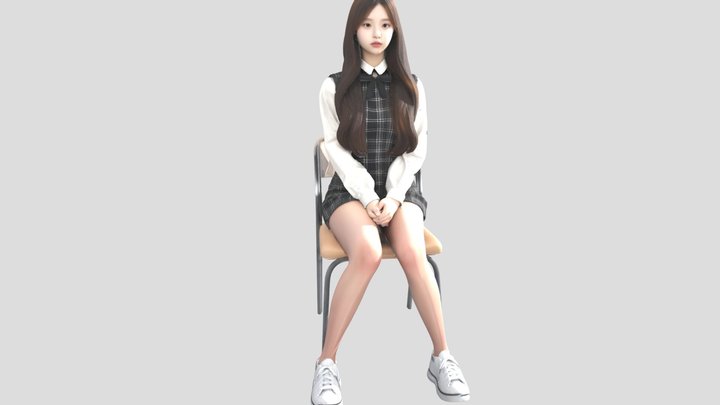 school Girl sit on a Chair 3D Model