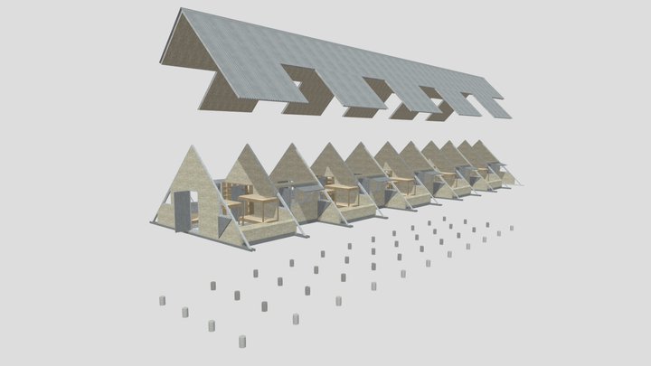 Cabaña Desplegada Balneario Popular Sto Domingo 3D Model