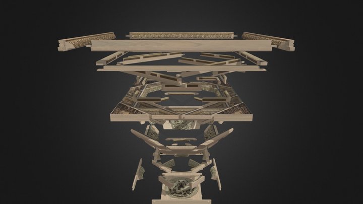 Wanfo Pavilion Coffered Ceiling Animated 3D Model