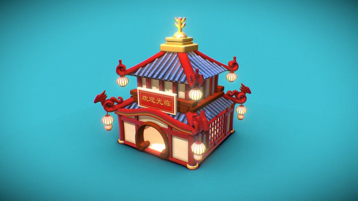 Cartoon Chinese Temple 3D Model