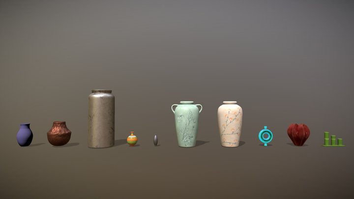 A set of vases of different shapes ans sizes