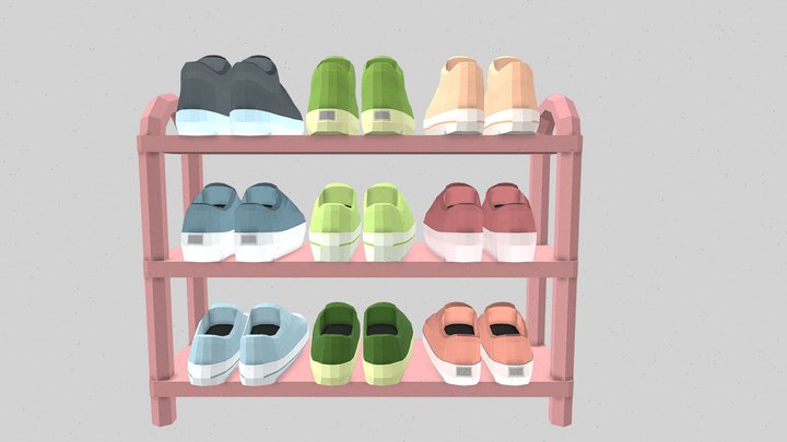 Shoe Rack with Shoes 3D Model