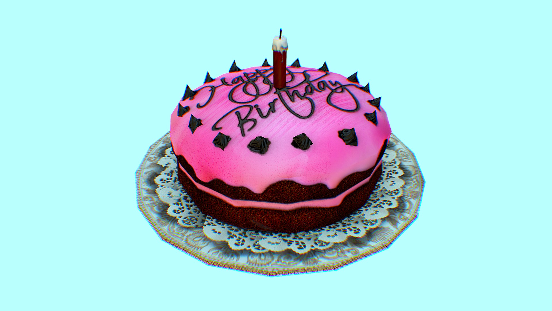 3D model Birthday Cake [Game Ready] - This is a 3D model of the Birthday Cake [Game Ready]. The 3D model is about a cake with a candle on top.