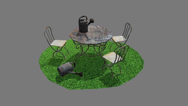 SM_Chair_Table_Watering_Can 3D Model