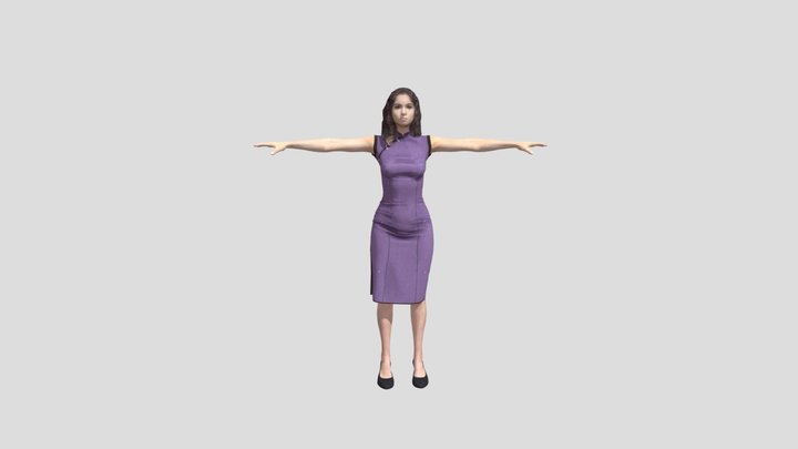 Jamie lever purple plain color dress 3d 3D Model