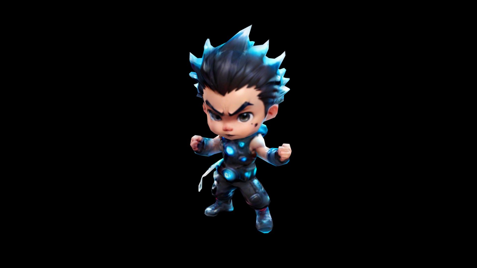 Heroic cartoon character with spiky hair and blu - Download Free 3D ...