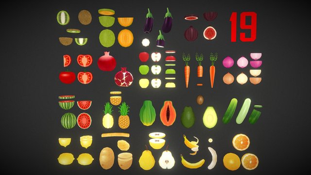 Fruits and Vegetables Low Poly - Cartoon Style 3D Model