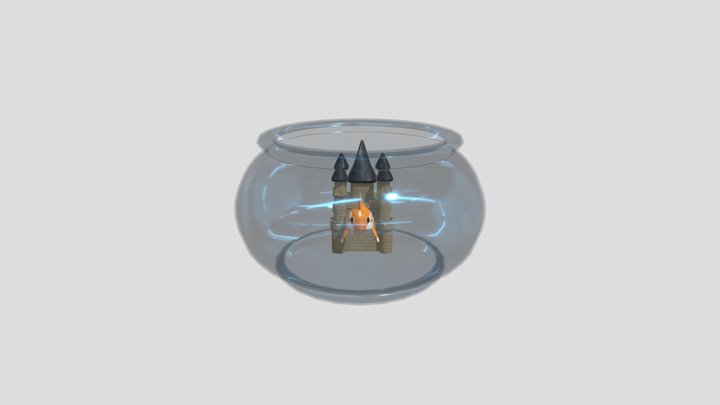 Goldfish in Fishbowl with Castle 3D Model