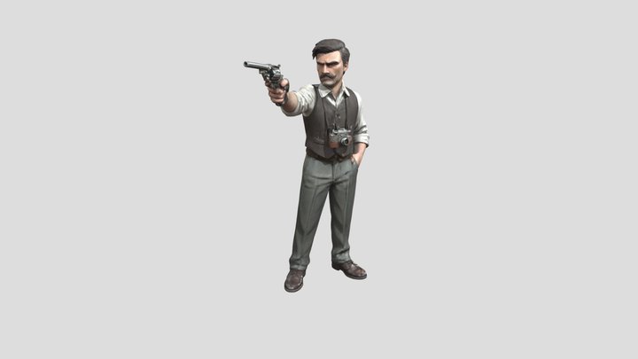 Lovecraft Detective Snapshot 1930 Holding a gun 3D Model