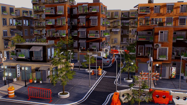 Neighbourhood City Modular lowpoly 3D Model