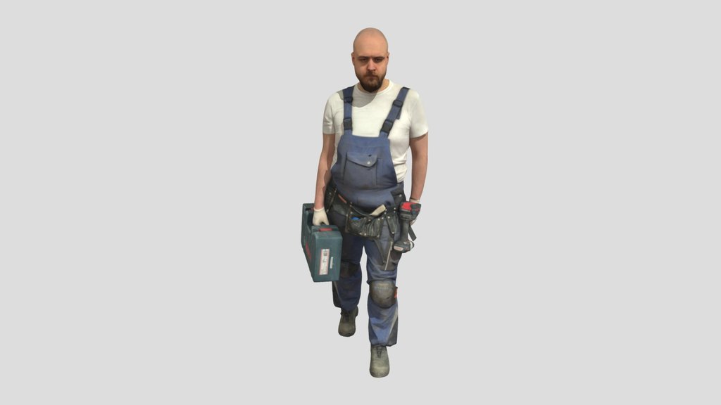 Bald Construction Worker Walking