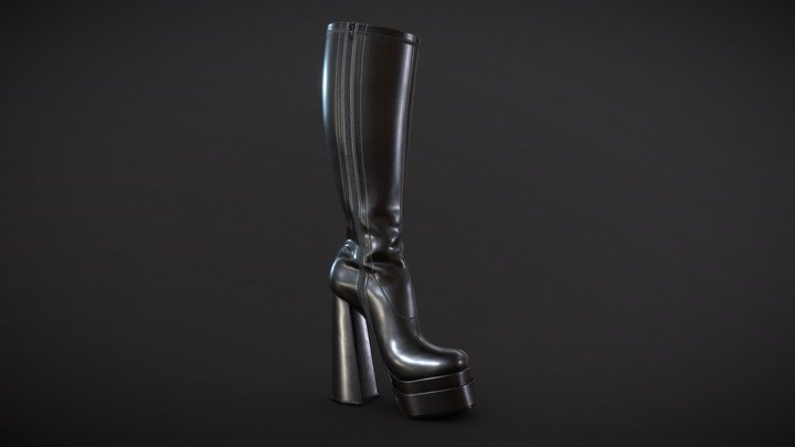 Double Platform Knee High Boots 3D Model