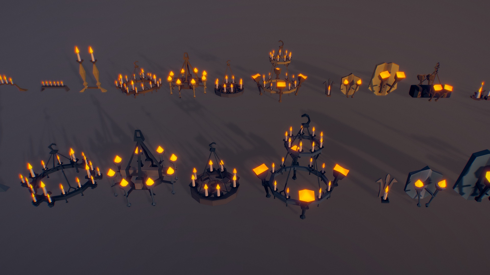 3D model Chandeliers and Candles ( Low Poly ) - This is a 3D model of the Chandeliers and Candles ( Low Poly ). The 3D model is about a group of robots.