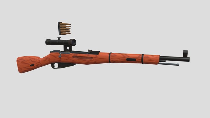 Mosin Rifle w/Scope very low poly (PBR) 3D Model