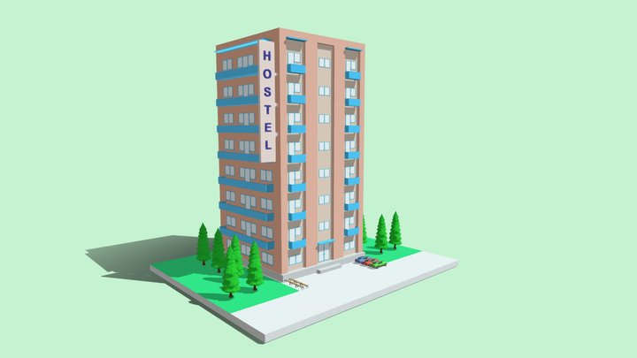 Low Poly Hostel 3D Model