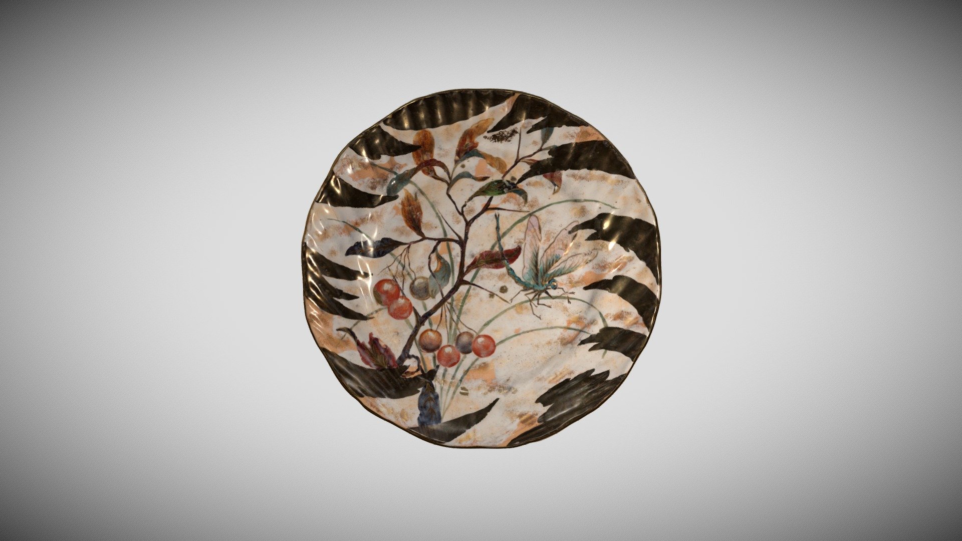 木の実に蜻蛉図皿 — Sketchfab embed 3D viewer