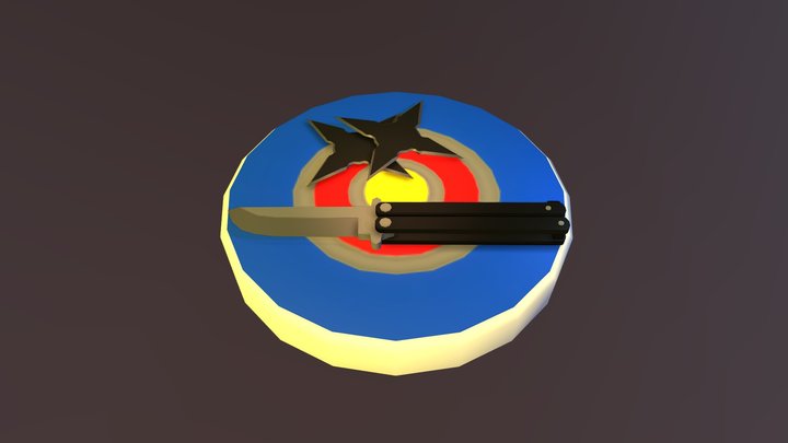 Butterfly Knife, Throwing Stars and Target 3D Model