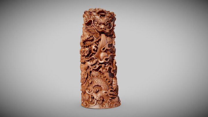 3D scanning of pillar-shaped woodcarving 3D Model