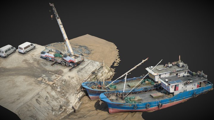 Crane, Fishing boat, fishermen, fishing port – Gratis 3D-model STL