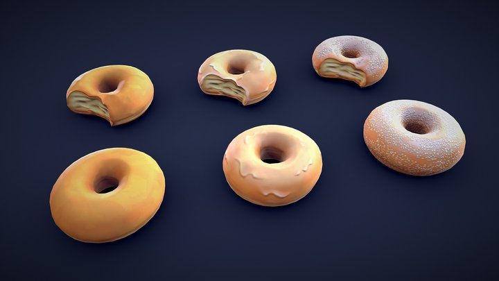 Stylized Plain Donuts - Low Poly 3D Model