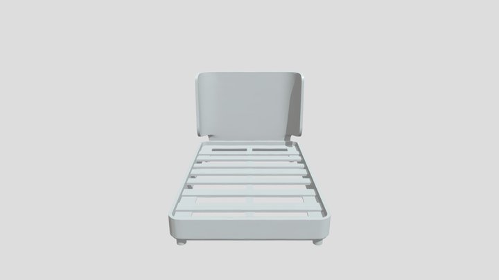 Low wooden platform bed with curved headboard 3D Model