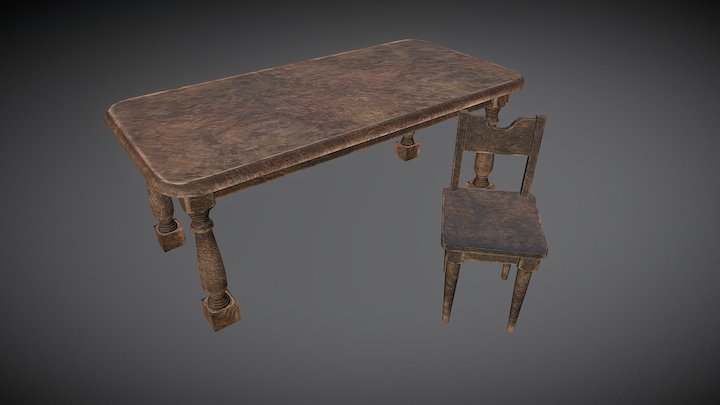 Old table and chair 3D Model