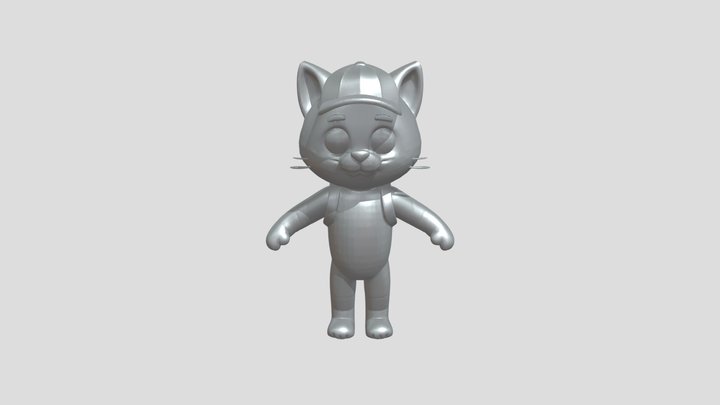 cartoon cat wearing a cap and backpack 3D Model