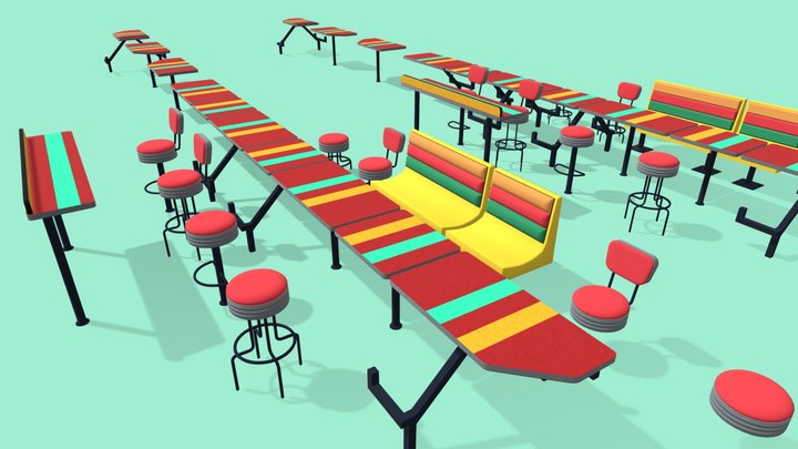 Fast Food Restaurant Seating Set 3D Model