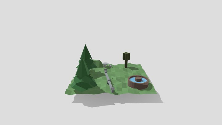 Arbre et fontaine 3D Model