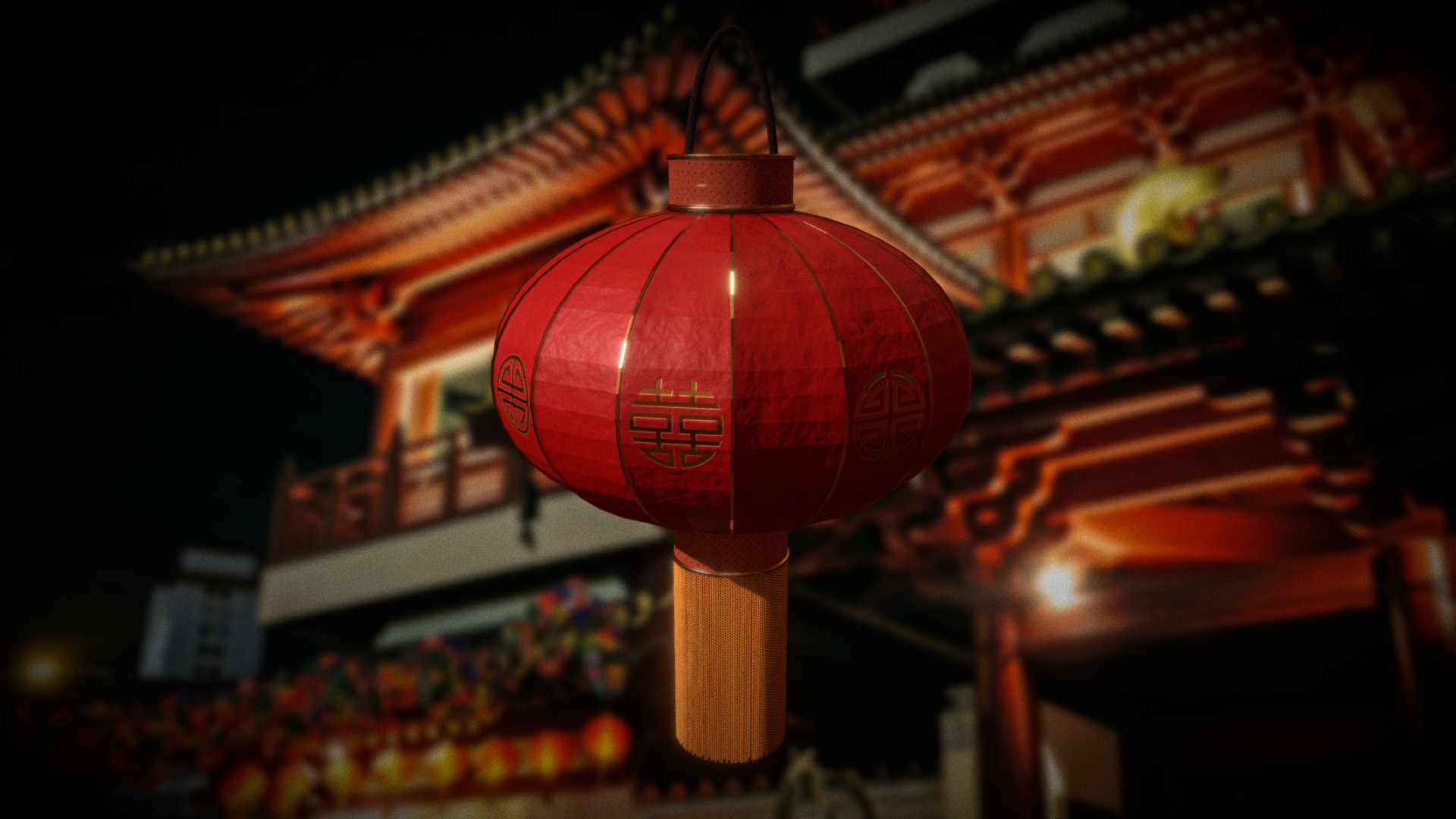 3D model Asian Chinese Paper Lucky Lantern New Year - This is a 3D model of the Asian Chinese Paper Lucky Lantern New Year. The 3D model is about a red lantern from a ceiling.