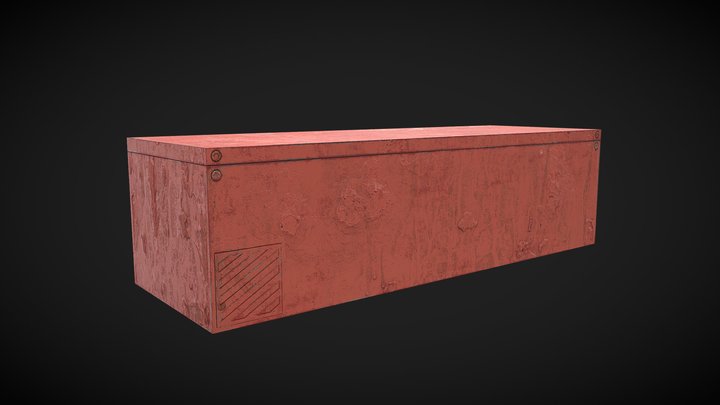 Old red metal trunk
