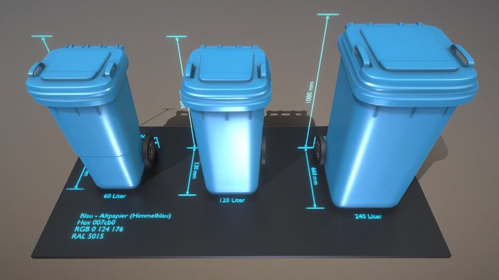 Abfallbehälter Altpapier blau 3D Model