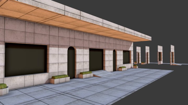 Modular Road Side House Buildings Low Poly 3D Model