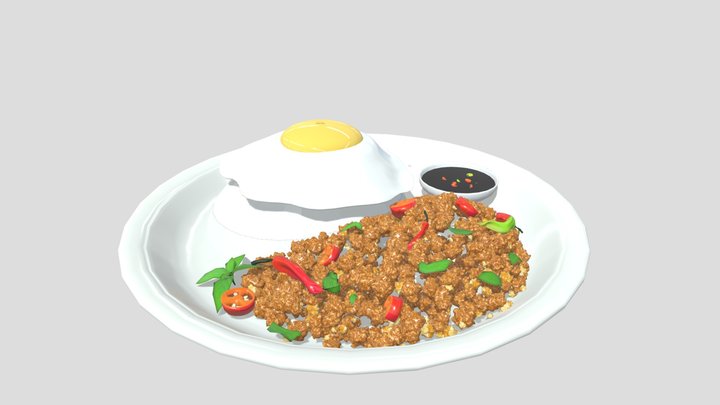 Stir fried Thai basil with minced pork 3D Model