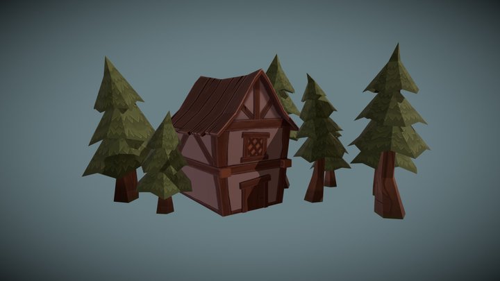 House and Trees low poly 3D Model