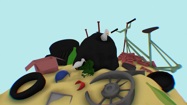 Beach full of garbage (TOON version) 3D Model