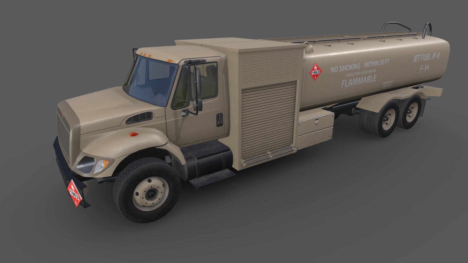 3D model International 7400 Refueler Beige - This is a 3D model of the International 7400 Refueler Beige. The 3D model is about a white truck with a trailer.