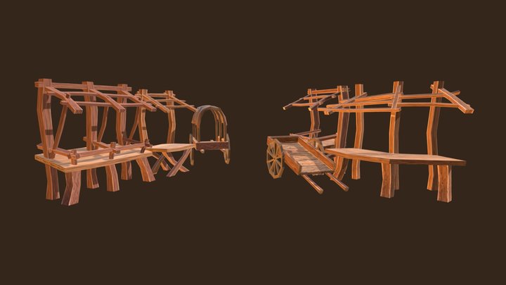Stalls And Wagon Scene 3D Model