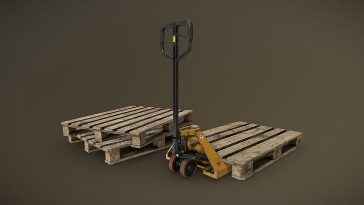 Pallet Jack with Pallets - Low Poly 3D Model