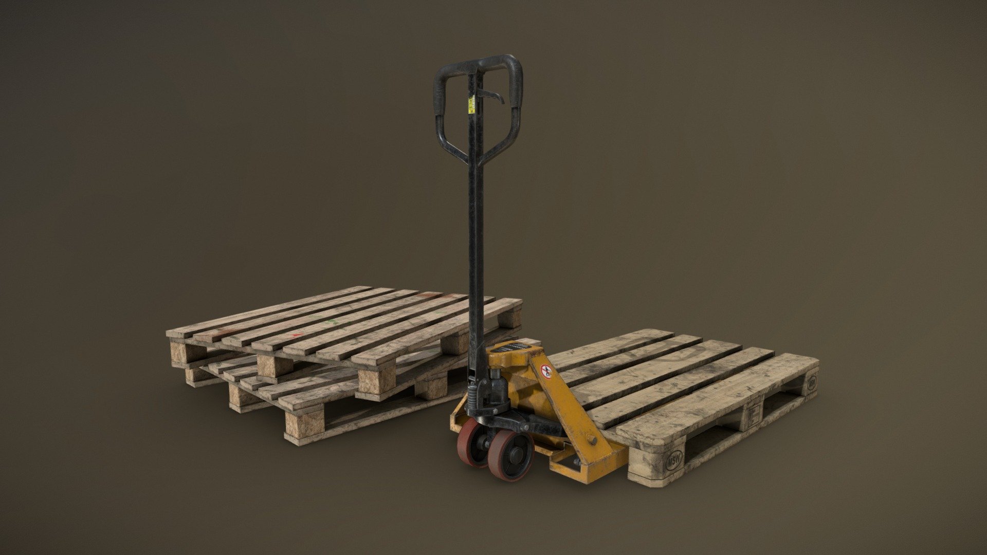 Pallet Jack with Pallets Low Poly Buy Royalty Free 3D model by