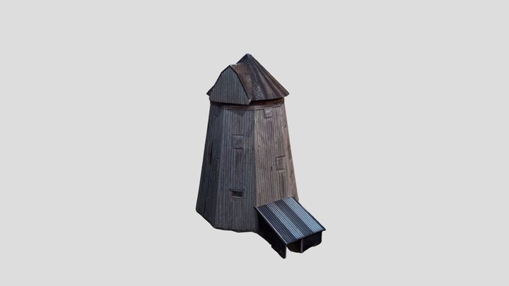 Old & Abandoned Wooden Wind Mill 3D Model