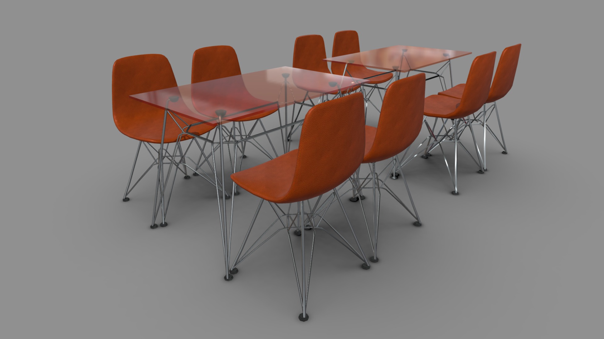 3D model Orange And Glass Breakfast Table Set (HP and LP) - This is a 3D model of the Orange And Glass Breakfast Table Set (HP and LP). The 3D model is about a group of orange chairs.