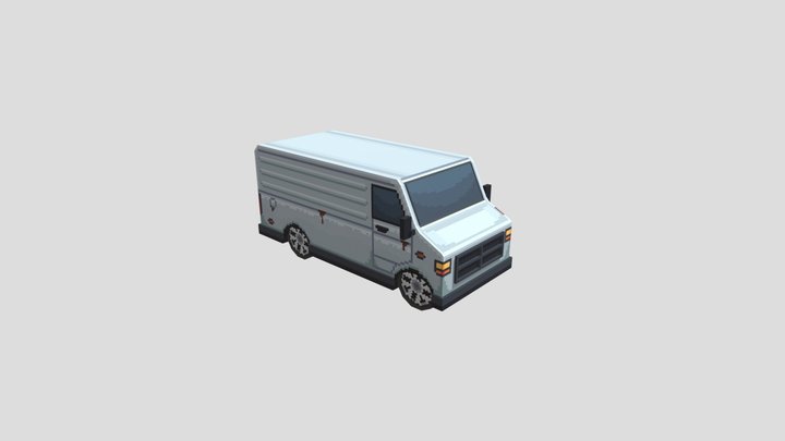 Old Gray Car Minibus Low Poly 3D Model