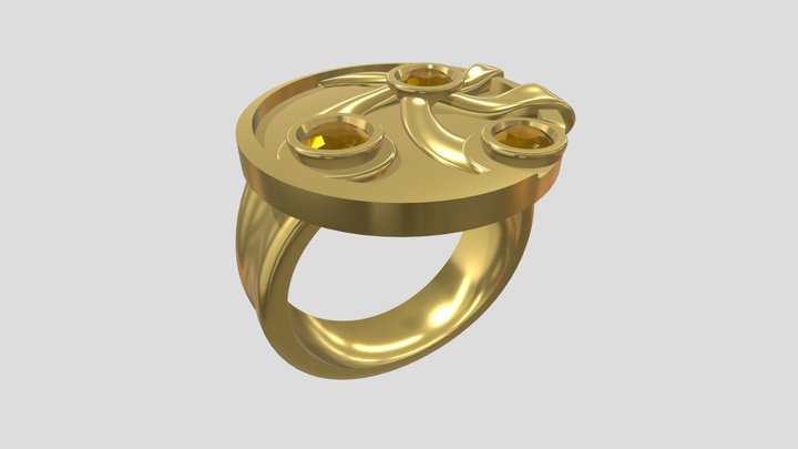Yellow Gold Ring with Round Cut Imperial Topaz 3D Model