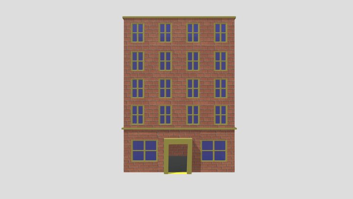 Low Poly Brick Apartment Building 3D Model