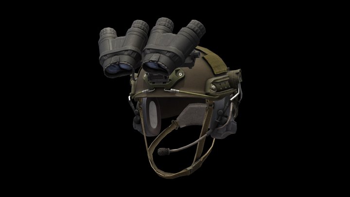 Military light helmet with night vision goggles 3D Model