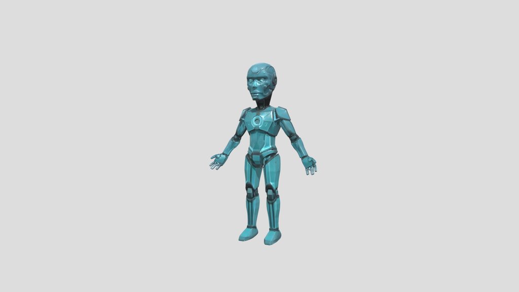 A blue robotic character